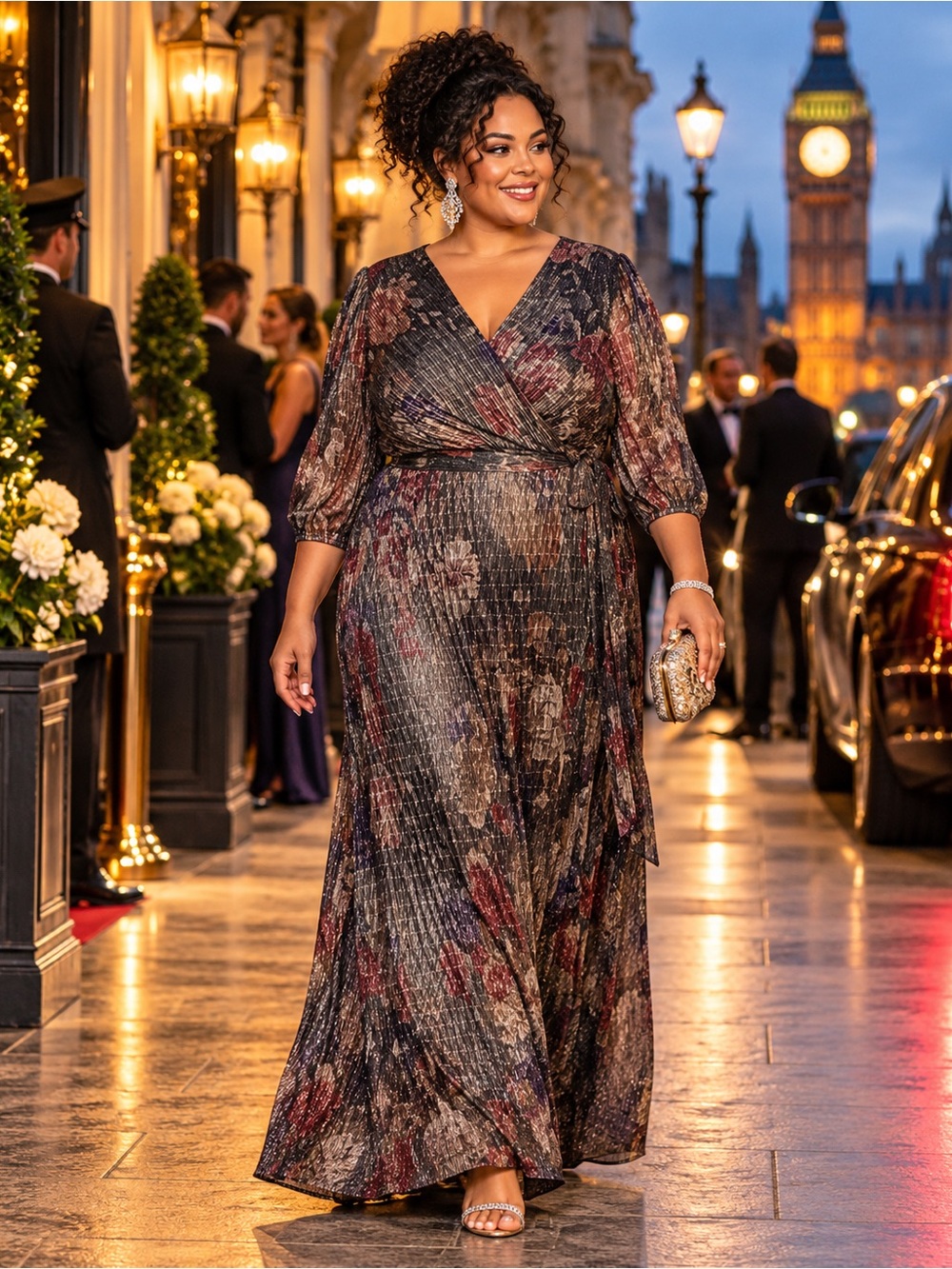 Jessica Howard NWT Metallic Floral Side-Tuck Maxi Dress Gown 24W Elegant Dinner